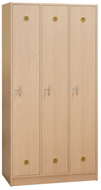 STL - 180 - 90 šatní skříň dřevěná, 3-dveřová, šatní tyč, 1800 x 900 x 500, sokl, buk royal